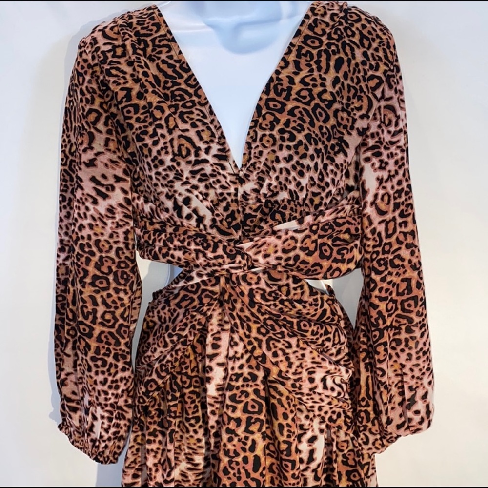 Anthropologie Cut Out Midi Dress in Brown Motif Brown animal print size XL NWT - Picture 5 of 17